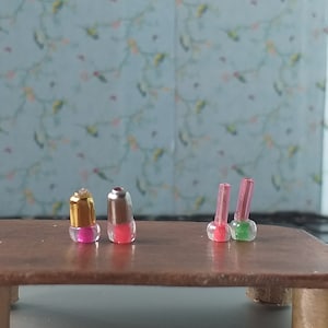 Miniature Dollhouse Nail Polish Set  4 Tiny Bottles, Dressing Table Accessories, Handmade Dollhouse Bedroom & Bathroom Decor