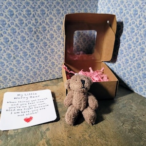Mini Urso da Preocupação em Caixa de Presente – Abraço de Bolso com Cartão de Mensagem, Presente de Urso de Conforto, Alívio da Ansiedade, Pensando em Você, Apoio à Saúde Mental