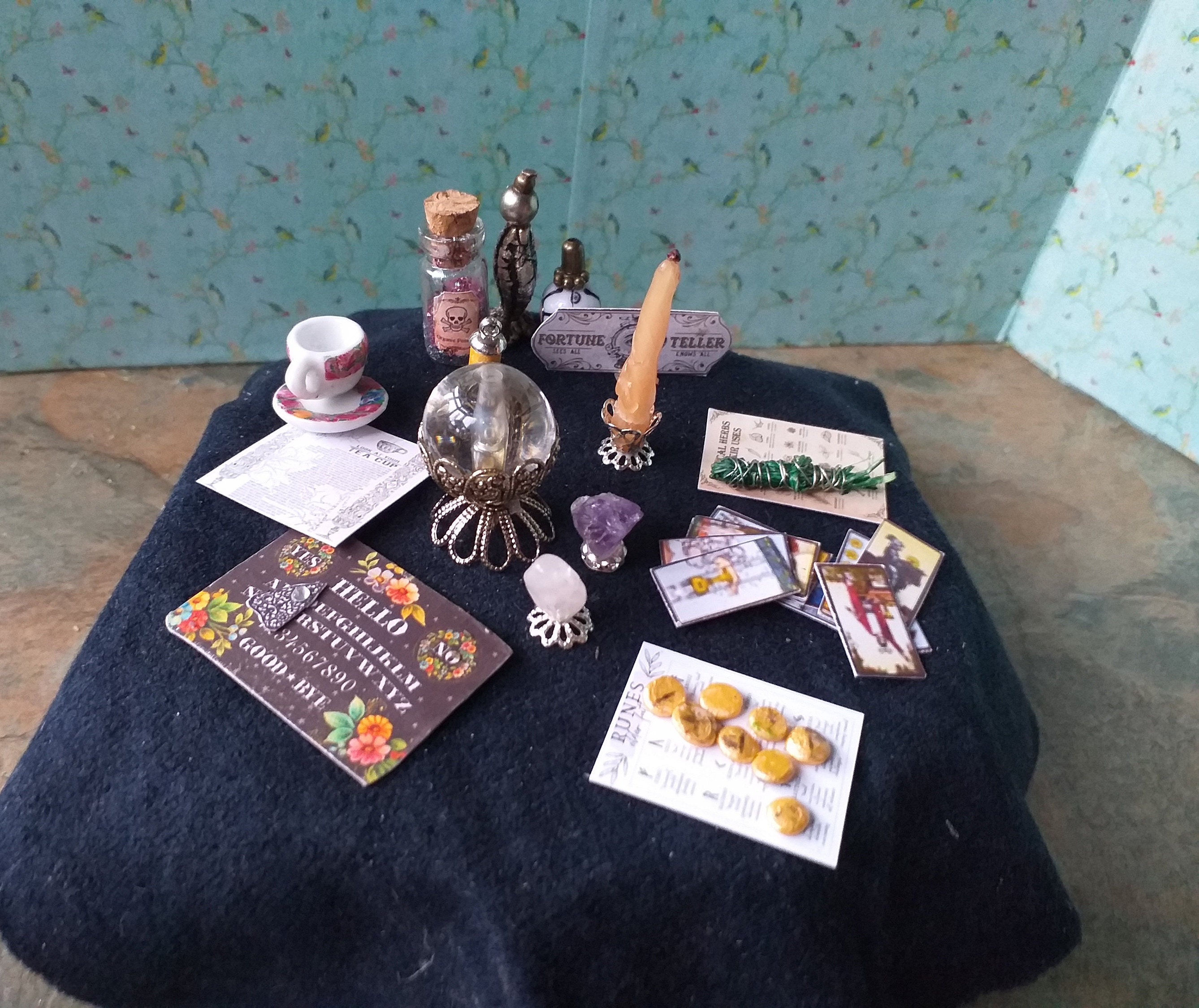 Miniature Fortune Teller Table Crystal Ball Tarot Cards Etsy