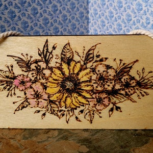 Pyrography Art, Flower Design, Wooden sign,  Wall Hanging, Hand Engraved. Gifts, Home Decor, Wood Burning, Handmade Sign