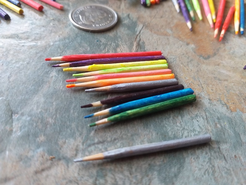 5 Miniature Pencils Dolls House Coloured Pencils Miniature Etsy