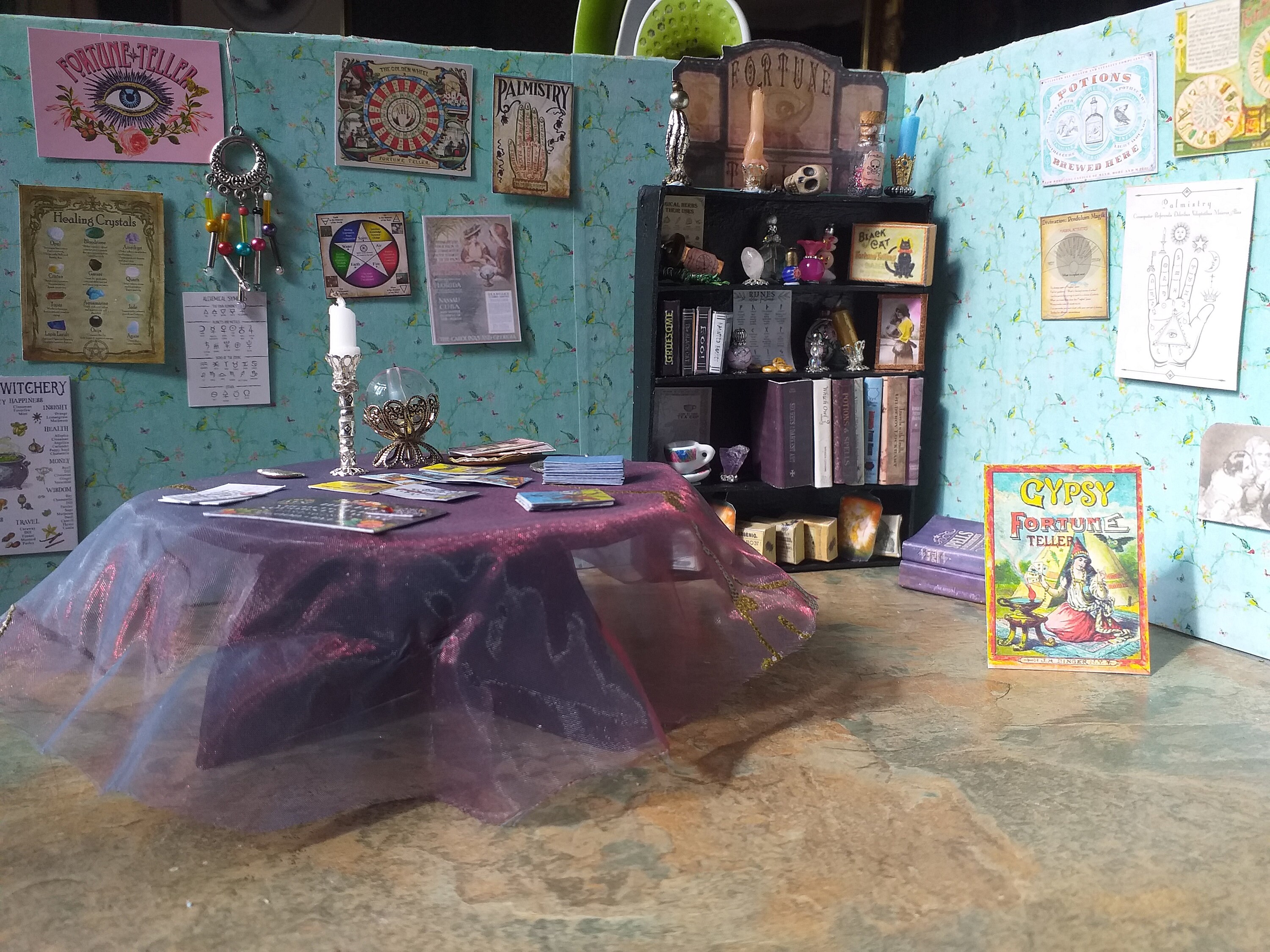 Miniature Fortune Teller Table Crystal Ball Tarot Cards Etsy