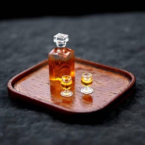 Miniature Whiskey Decanter and Glasses Set 1.12 Scale Dollhouse Liquor Set, Decorative Bar Accessory for Collectors