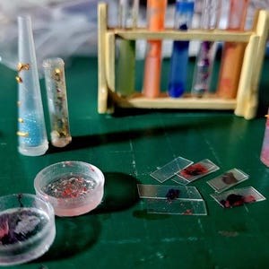 Miniature Science Lab Test Tube Set – 1:12 Scale Dollhouse Chemistry Prop | Mini Lab Decor | Handmade Potion Bottles in Rack