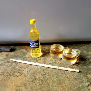 Miniature Alcohol Bottle and 2 Glasses Set, Dollhouse Miniature Alcohol Bottle, Bar Decor, Tiny Summer Drink Accessory, Fairy Garden Prop