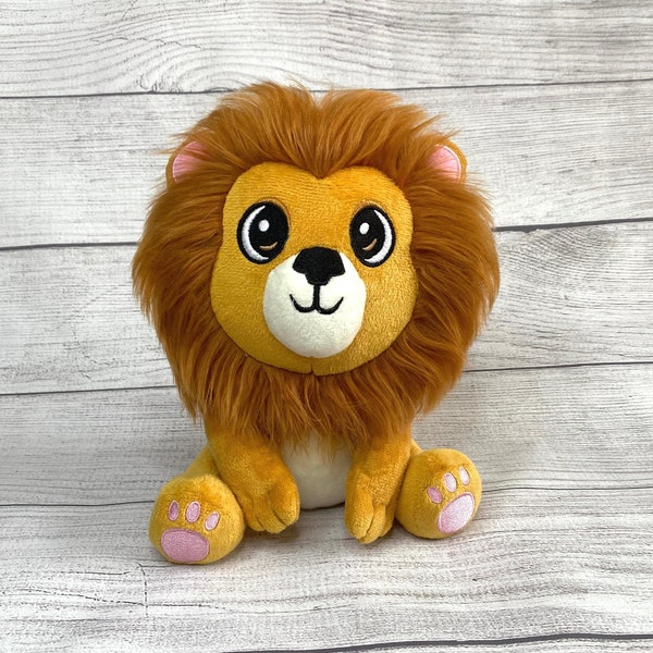 Adorable stuffed plush lion. Personalization can be added to make this the perfect gift for any child. A soft and cuddly toy. Lion doll.