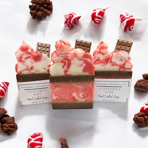 peppermint bark, Christmas soap, frosted soap, holiday soap, winter soap, stocking stuffer, gift soap