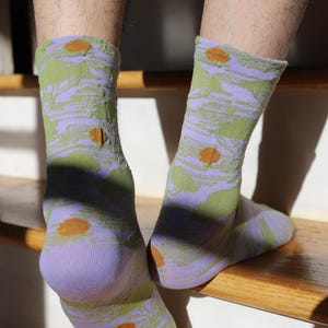 Monet Garden Flowers design Mid-calf Socks for Gift