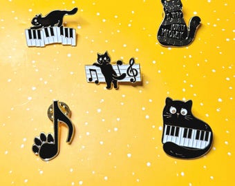 Cute cat music vintage Enamel Pin - Punky Pins｜pin badge｜special gift for anniversary