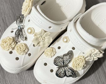 Fashion sliver metal butterfly and flax flowers Shoe Charms｜pretty butterfly  star design– Elegant & Vintage charm for gift