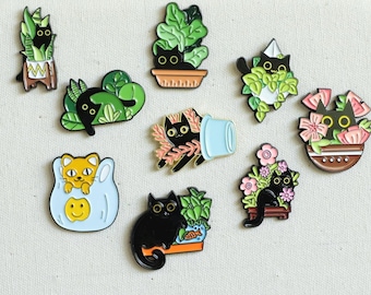 Cute cat plant and flowers  Enamel Pin - Punky Pins｜pin badge｜badges Funny pins, Cute Pins in the UK