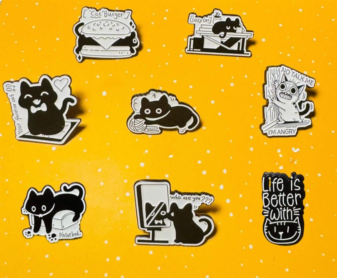 Cute Cat Crazy Study and Work Vintage Enamel Pin - Punky Pins｜pin Badge ...