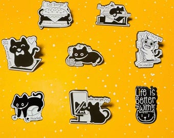 Cute cat crazy study and work vintage Enamel Pin - Punky Pins｜pin badge｜badges Funny pins, Cute Pins in the UK