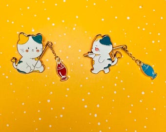 Cute cat go fishing  vintage Enamel Pin - Punky Pins｜pin badge｜badges Funny pins, Cute Pins in the UK
