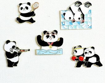 cute panda sport ping pong badminton swimming Enamel Pin - Punky Pins｜pin badge｜badges Funny pins, Cute Pins in the UK