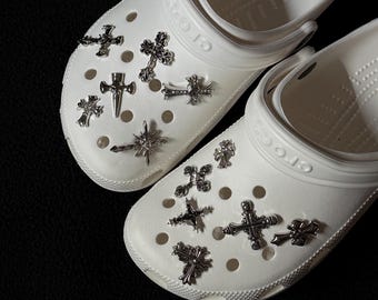 Vintage Cross Shoe Charms – Mixed Metal Decorative Set for DIY Crafts
