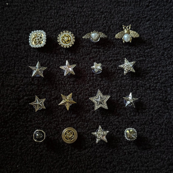 Vintage Star and Pearl Button shoes charm Set – Gold & Silver Decorative Charms for DIY｜Mixed Design Set for charm chain