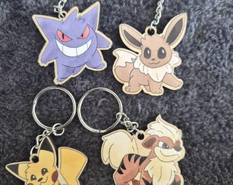 Gen 1 Printed Pokemon Wooden Keychains
