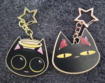 Angel or Devil Cat Printed Keychains