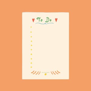May include: A white to-do list with a green "To Do" title and two red hearts. The list has yellow dots down the left side and a yellow flower at the bottom.