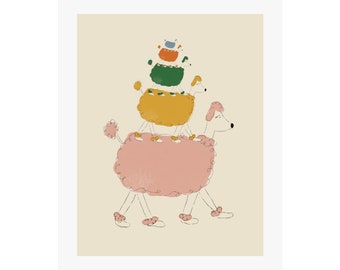 Poodles Fine Art Giclee Print | Playful, Colorful, Modern, Eclectic, Trendy, Maximalist, Minimalist, Boho, Nature, Floral, Pastel, Playroom