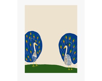 Peacock Fine Art Giclee Print | Boho, Art Nouveau, Mid Century Modern, Eclectic, Minimalist, Playful, Chic, Vintage, Retro