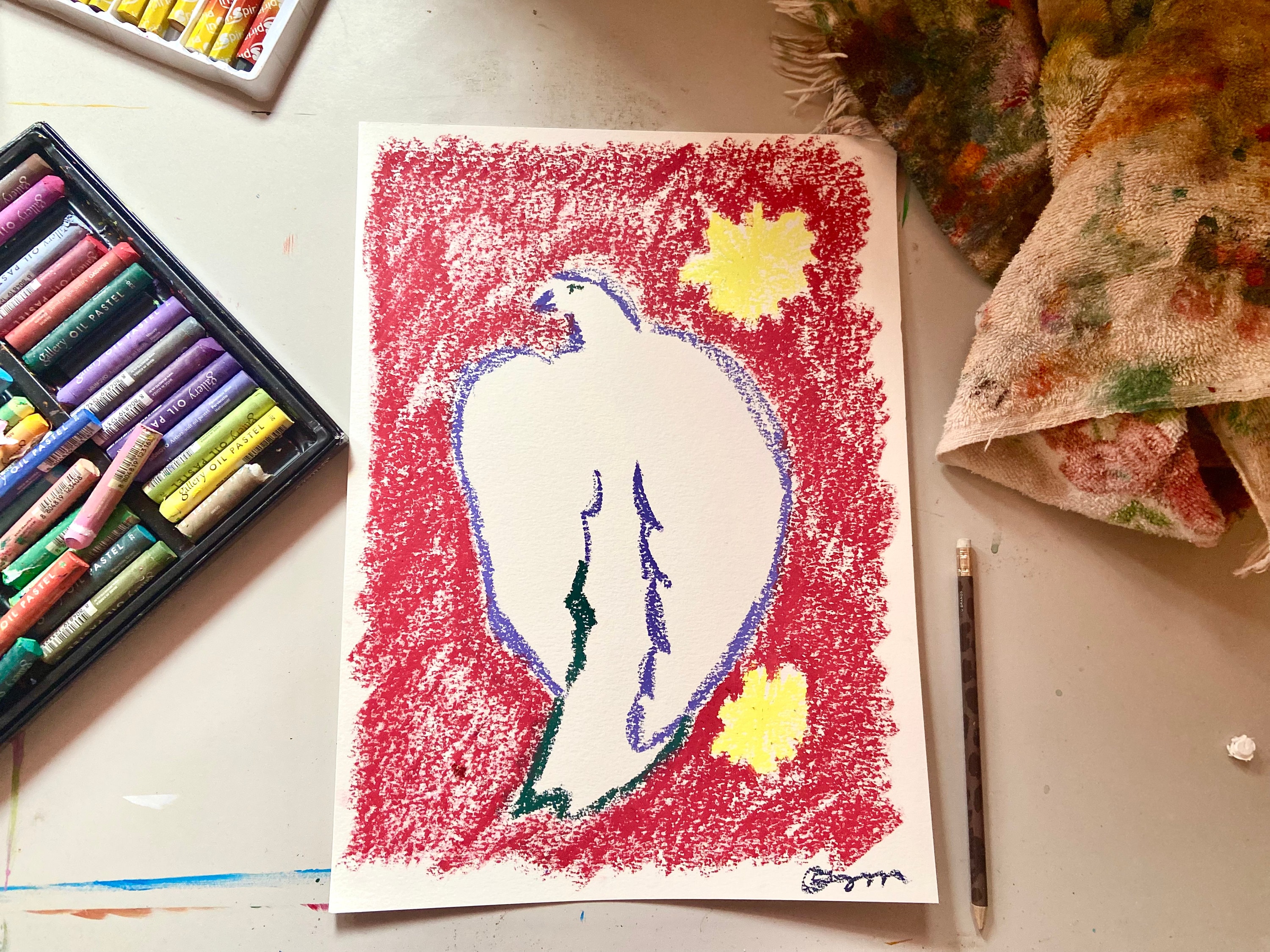 Bird Oil Pastel Drawing | Original Expressionist Artwork, 11x15 - Etsy