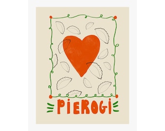 Pierogi Love Fine Art Giclee Print | Playful, Colorful, Modern, Eclectic, Trendy, Maximalist, Minimalist, Bohemian, Folk Art