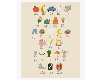 Kid's Alphabet Fine Art Giclee Print | ABC , Nursery, Playroom, Baby's Room, Minimalist, Bright Colors, Learning, Cute, Modern