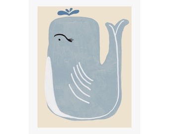 Whale Fine Art Giclee Print | Modern, Playful, Animal, Fish, Kid's Room, Nursery, Minimalist, Playroom, Mid Century Modern, Cute, Happy