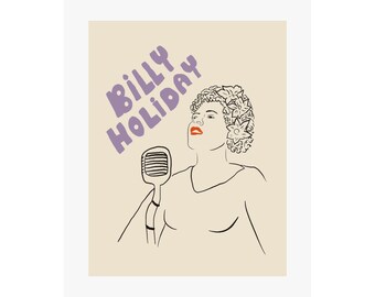 Billie Holiday Fine Art Giclee Print | Jazz, Illustration, Modern, Retro, Vintage, Minimalist, Line Drawing, Mid Century, Living Room
