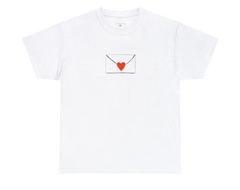 Love Letter Unisex Heavy Cotton T Shirt | cute, minimalist , hearts , cottagecore, vintage, retro, chic, bohemian, feminine