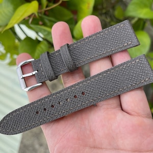 Custom Taiga leather watch strap in dark grey, all sizes with pre-installed quick release spring bars