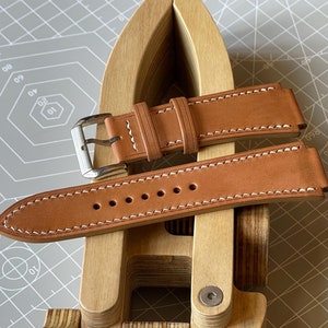 Corner notched, centre notched watch strap from Horween horsehide strip leather
