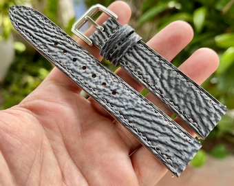 Grey shark leather watch strap, all sizes with quick release spring bars