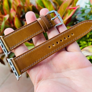 Brown shell cordovan leather watch strap in all sizes with quick release spring bars