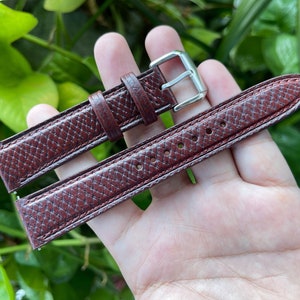 Horween Hatch Grain leather watch strap in mahogany color, all sizes with quick release spring bars