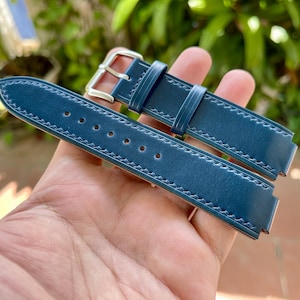 Corner notched shell cordovan watch strap with multiple color options