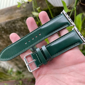 Green shell cordovan leather watch strap in all sizes with quick release spring bars