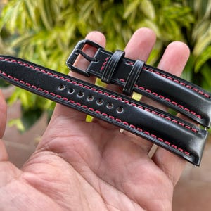 Black shell cordovan leather watch strap in all sizes with quick release spring bars