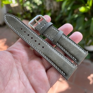 Italian leather watch strap in Grigio(grey) color, pre-installed quick release spring bars