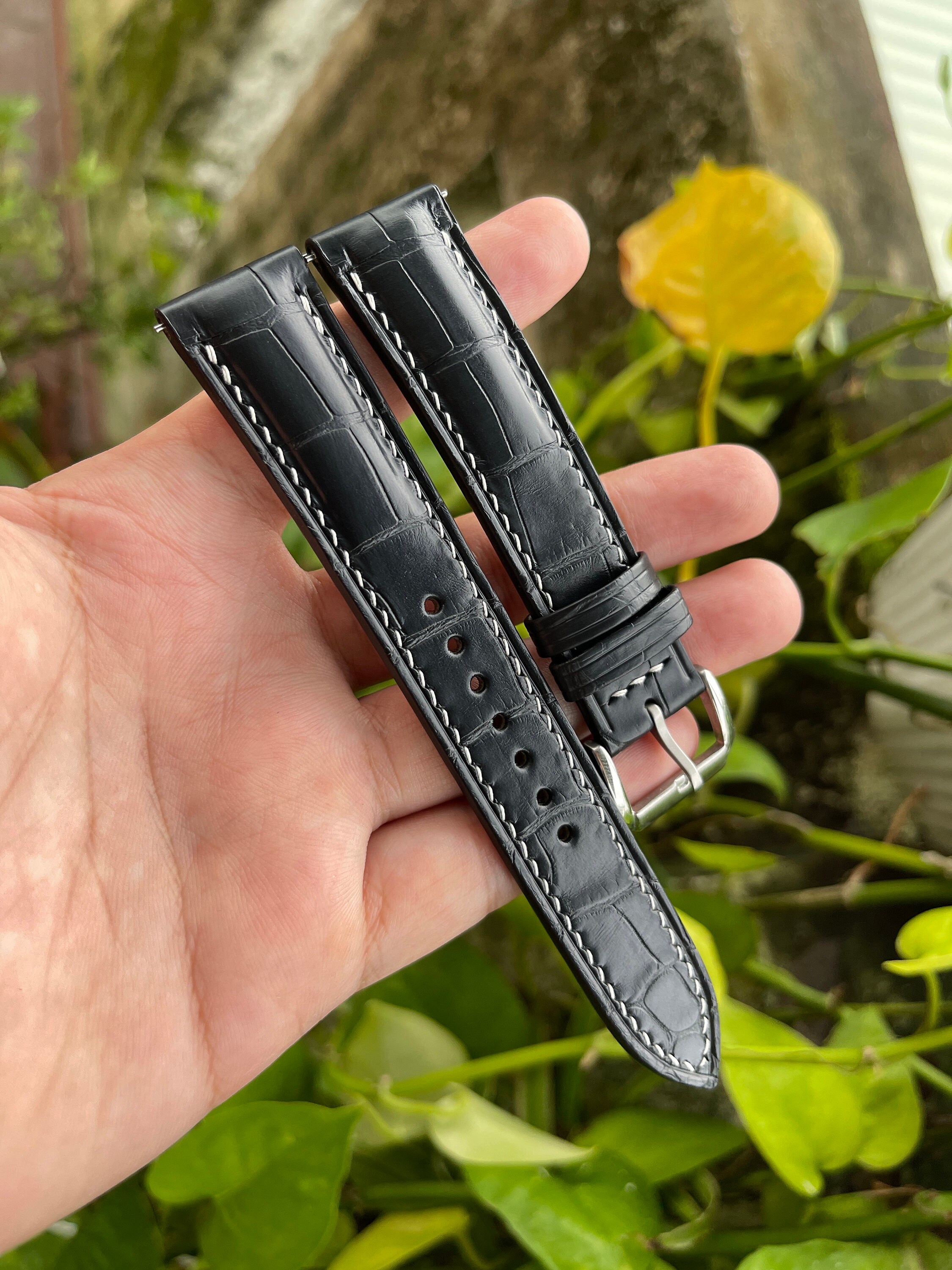 Black Exotic Leather Watch Strap, All Sizes With Quick