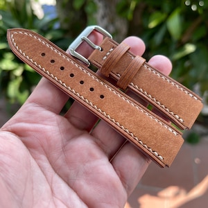 Corner notched watch strap from Cognac Pueblo leather