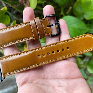 Camel shell cordovan watch strap in all sizes with quick release spring bars