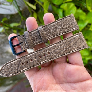 Premium Alran goat leather watch strap in Fossil color, pre-installed quick release spring bars