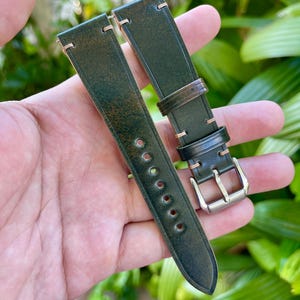 Vintage shell cordovan watch strap with multiple color options, pre-installed quick release spring bars