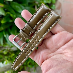 Olive shell cordovan leather watch strap in all sizes with quick release spring bars