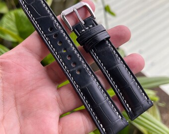 Black Exotic Leather Watch Strap, All Sizes With Quick