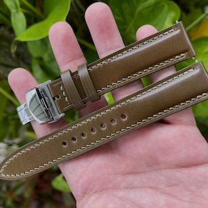 Olive shell cordovan leather watch strap in all sizes with quick release spring bars
