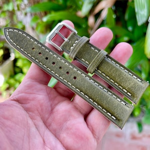Italian leather watch strap in Olivia color, pre-installed quick release spring bars